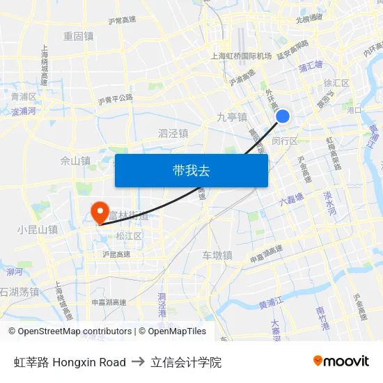 虹莘路 Hongxin Road to 立信会计学院 map