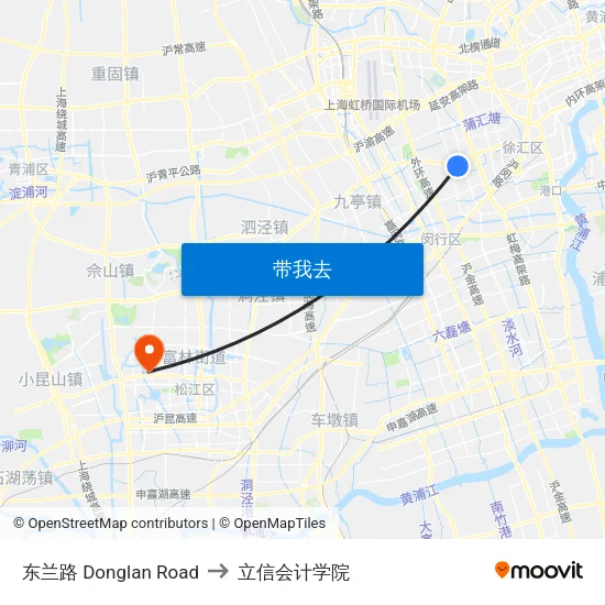 东兰路 Donglan Road to 立信会计学院 map