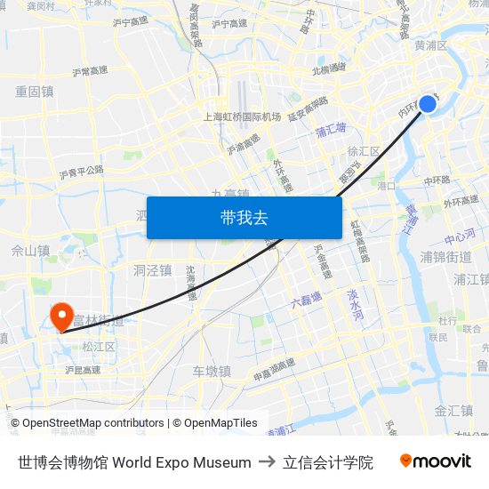 世博会博物馆 World Expo Museum to 立信会计学院 map
