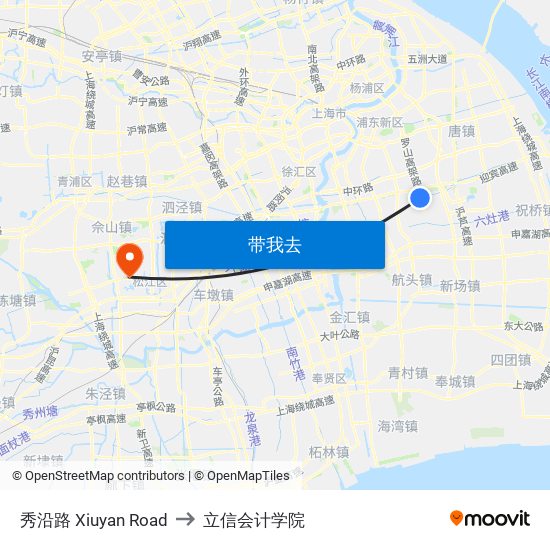 秀沿路 Xiuyan Road to 立信会计学院 map