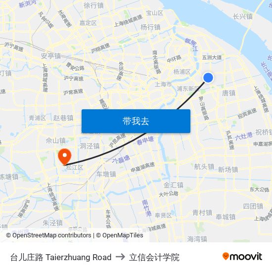 台儿庄路 Taierzhuang Road to 立信会计学院 map
