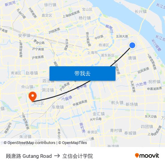 顾唐路 Gutang Road to 立信会计学院 map