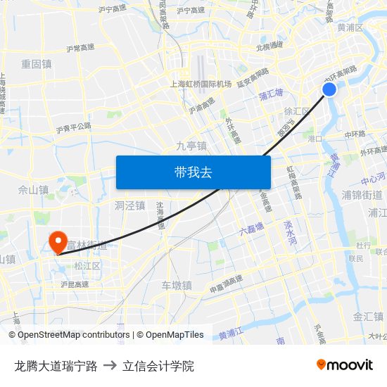 龙腾大道瑞宁路 to 立信会计学院 map