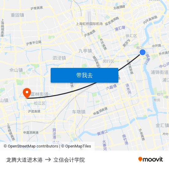 龙腾大道进木港 to 立信会计学院 map