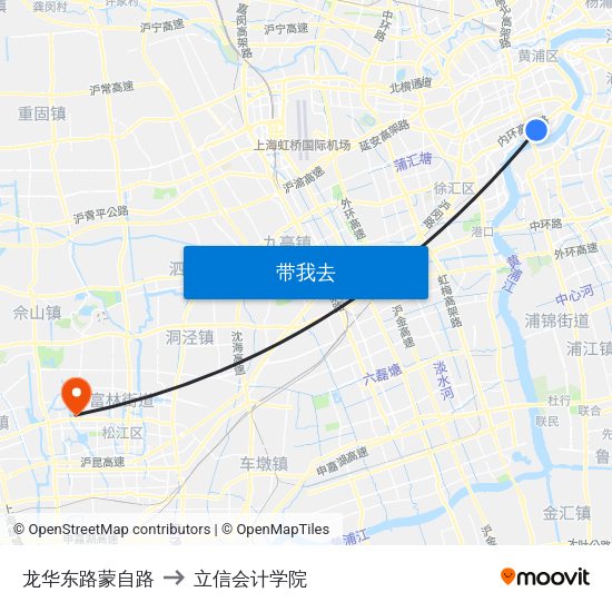 龙华东路蒙自路 to 立信会计学院 map