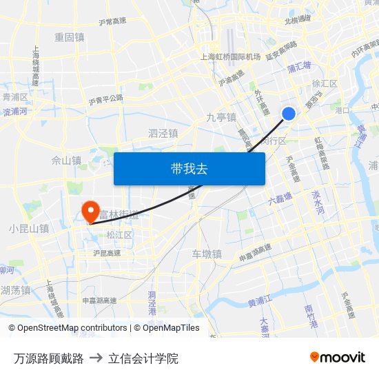 万源路顾戴路 to 立信会计学院 map