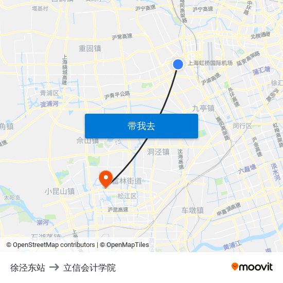 徐泾东站 to 立信会计学院 map