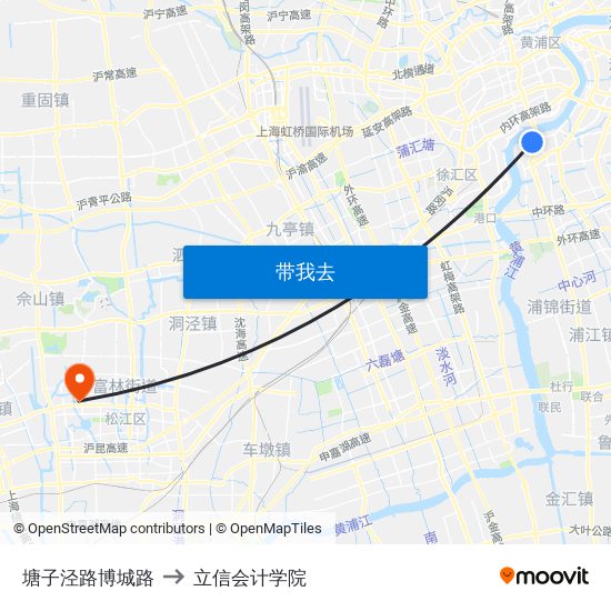 塘子泾路博城路 to 立信会计学院 map