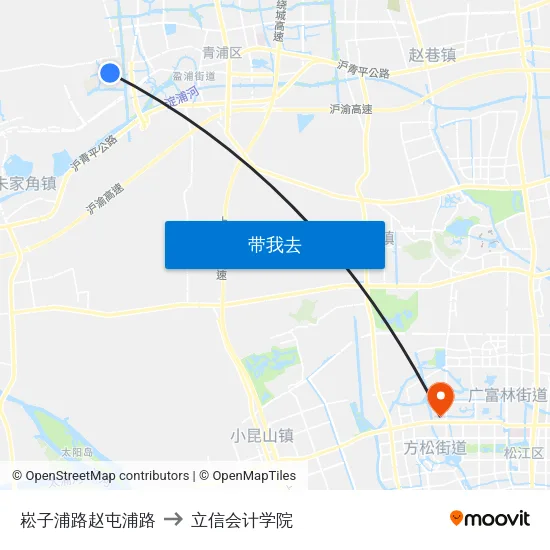 崧子浦路赵屯浦路 to 立信会计学院 map