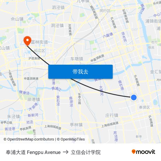 奉浦大道 Fengpu Avenue to 立信会计学院 map