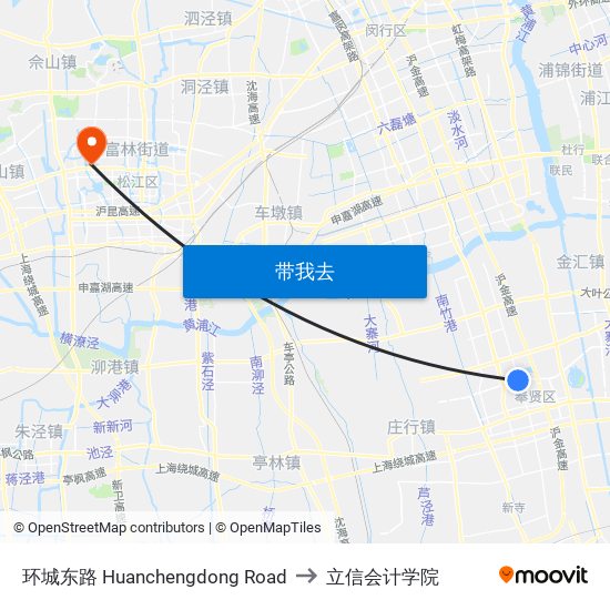 环城东路 Huanchengdong Road to 立信会计学院 map
