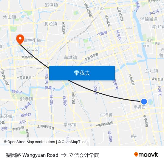 望园路 Wangyuan Road to 立信会计学院 map