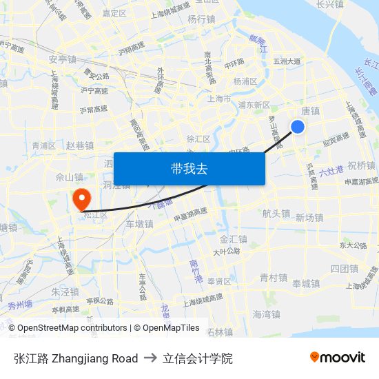 张江路 Zhangjiang Road to 立信会计学院 map
