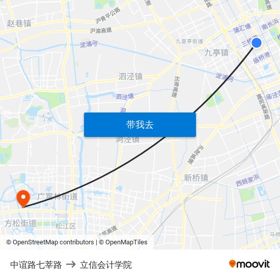 中谊路七莘路 to 立信会计学院 map