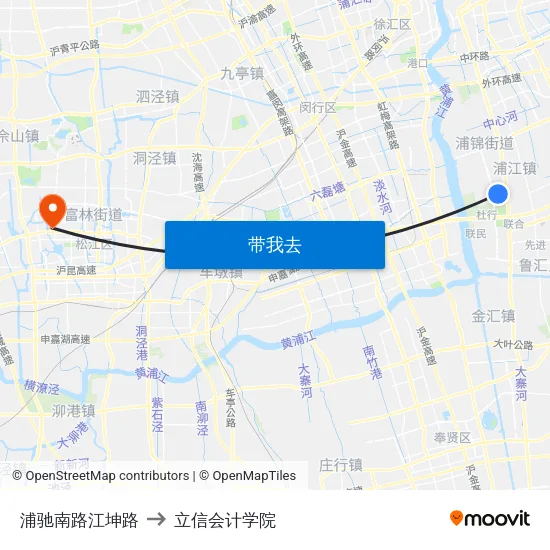 浦驰南路江坤路 to 立信会计学院 map