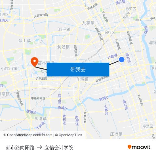 都市路向阳路 to 立信会计学院 map