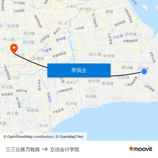 三三公路万牧路 to 立信会计学院 map