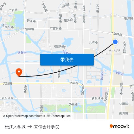 松江大学城 to 立信会计学院 map