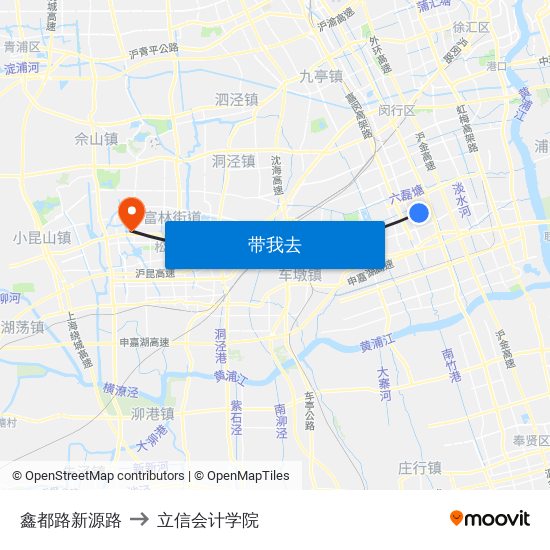 鑫都路新源路 to 立信会计学院 map