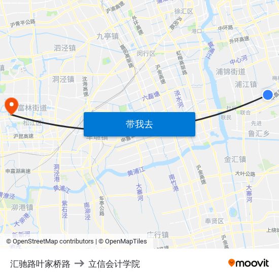 汇驰路叶家桥路 to 立信会计学院 map