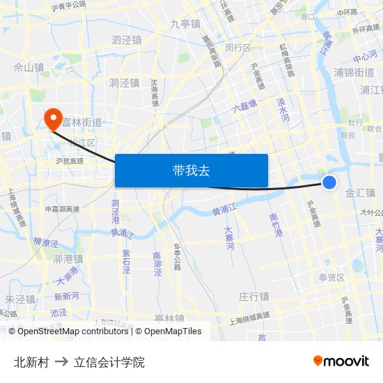 北新村 to 立信会计学院 map