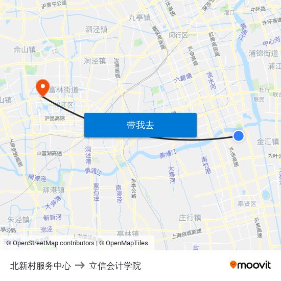 北新村服务中心 to 立信会计学院 map