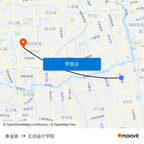 奉金路 to 立信会计学院 map