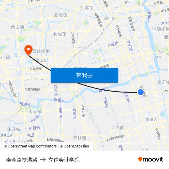 奉金路扶港路 to 立信会计学院 map