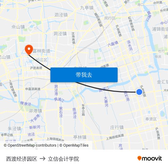 西渡经济园区 to 立信会计学院 map