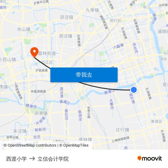 西渡小学 to 立信会计学院 map