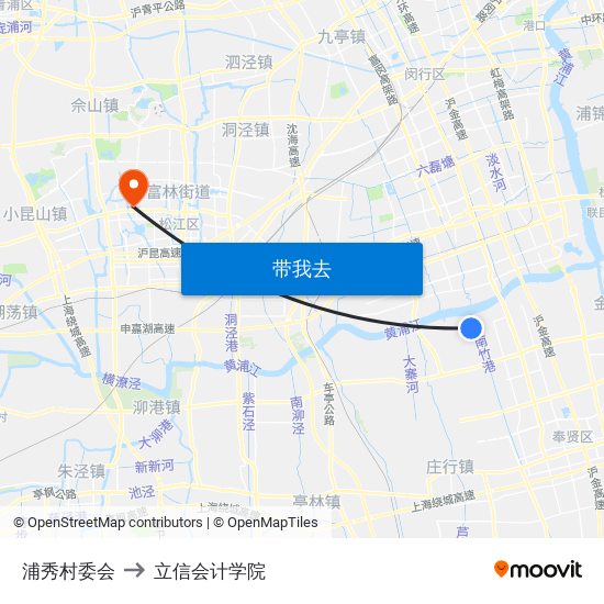 浦秀村委会 to 立信会计学院 map