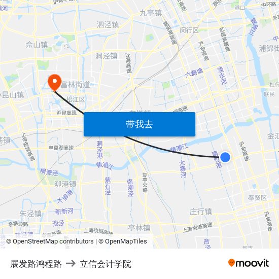 展发路鸿程路 to 立信会计学院 map