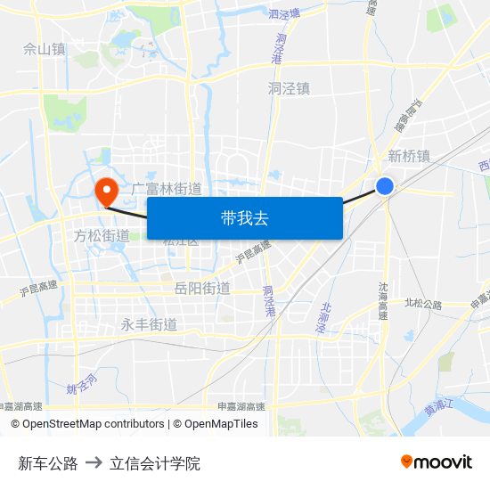 新车公路 to 立信会计学院 map