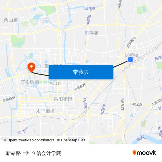 新站路 to 立信会计学院 map