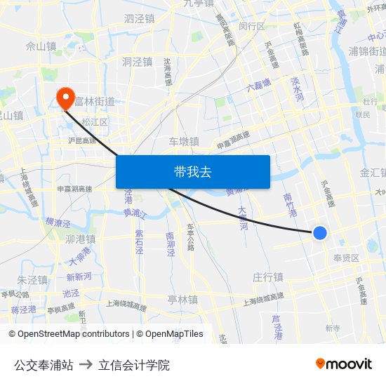 公交奉浦站 to 立信会计学院 map