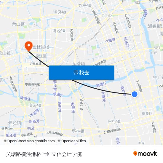 吴塘路横泾港桥 to 立信会计学院 map