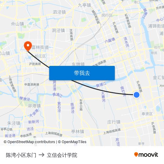 陈湾小区东门 to 立信会计学院 map