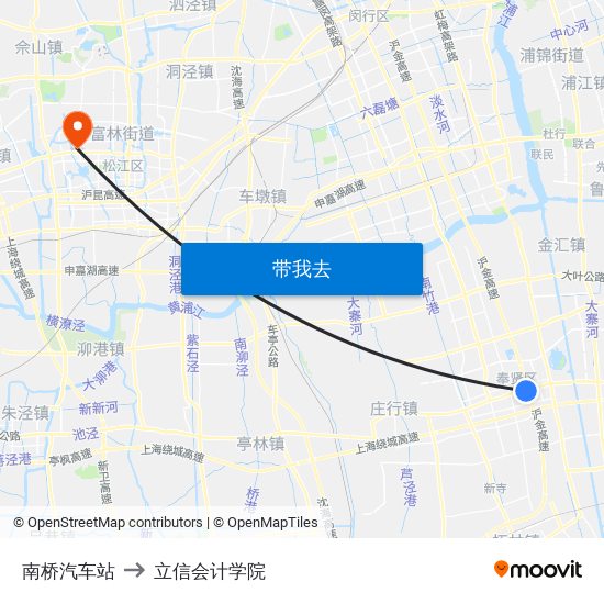 南桥汽车站 to 立信会计学院 map