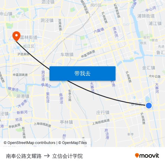 南奉公路文耀路 to 立信会计学院 map