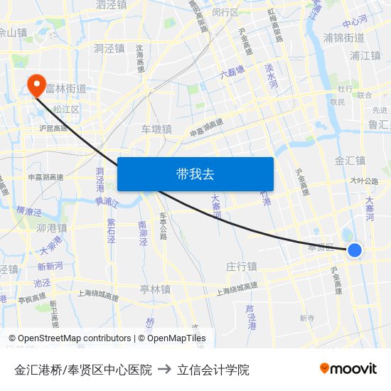 金汇港桥/奉贤区中心医院 to 立信会计学院 map