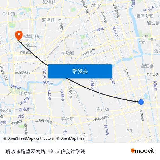 解放东路望园南路 to 立信会计学院 map