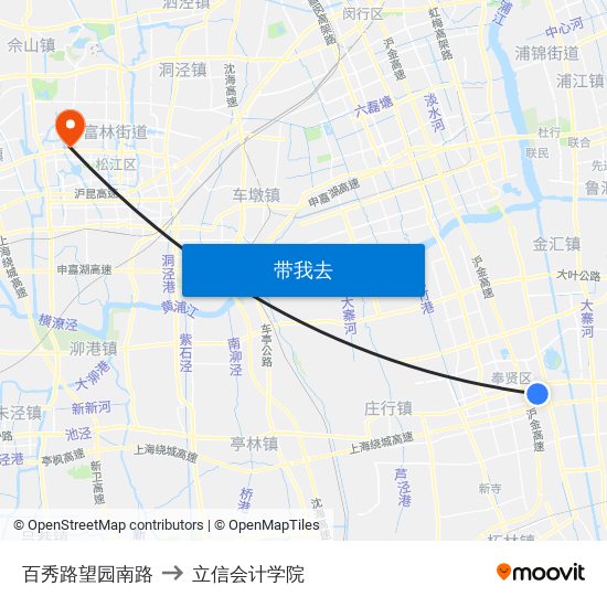 百秀路望园南路 to 立信会计学院 map