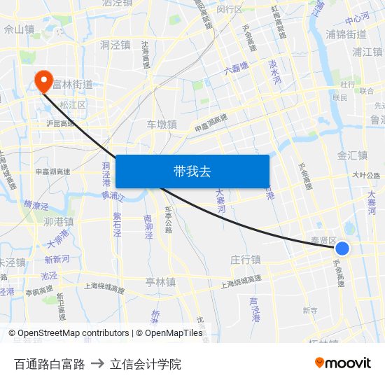 百通路白富路 to 立信会计学院 map