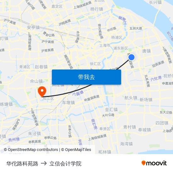 华佗路科苑路 to 立信会计学院 map