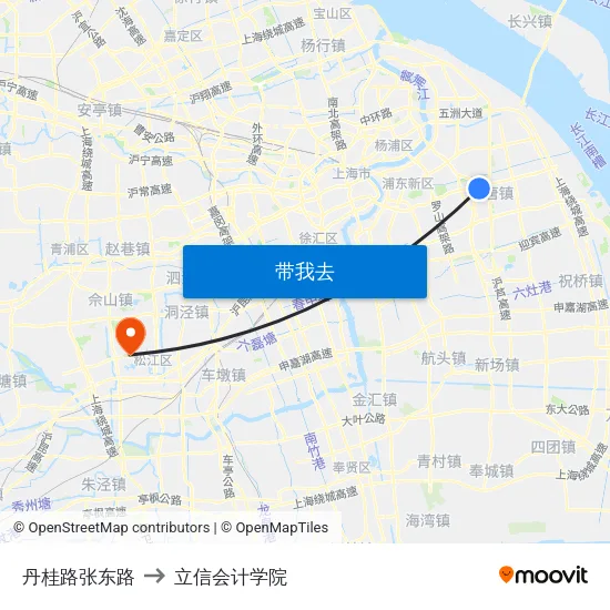丹桂路张东路 to 立信会计学院 map