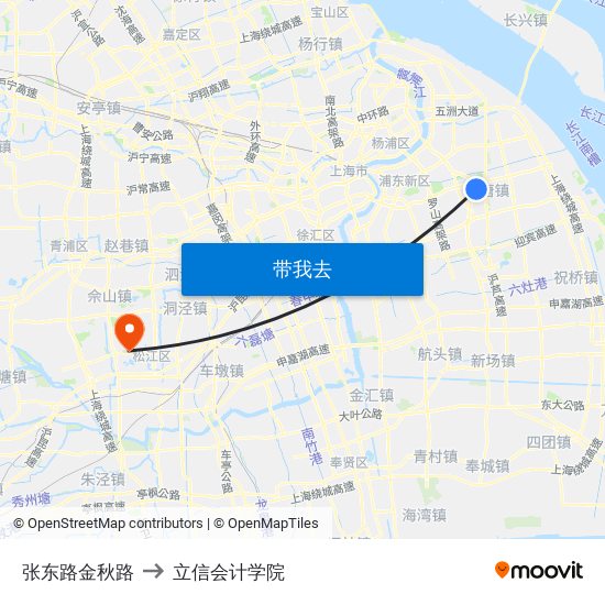 张东路金秋路 to 立信会计学院 map