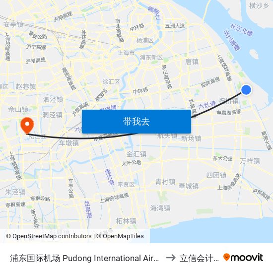 浦东国际机场 Pudong International Airport (Maglev) to 立信会计学院 map