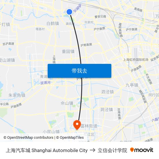 上海汽车城 Shanghai Automobile City to 立信会计学院 map