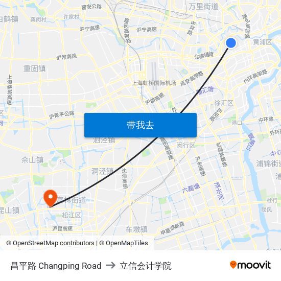 昌平路 Changping Road to 立信会计学院 map