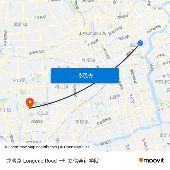 龙漕路 Longcao Road to 立信会计学院 map